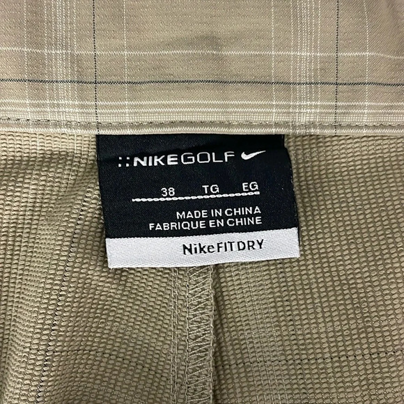 Nike Men’s Golf Shorts Nike FitDry Size 38 Flat Front Plaid Tan White Blue - Picture 5 of 9